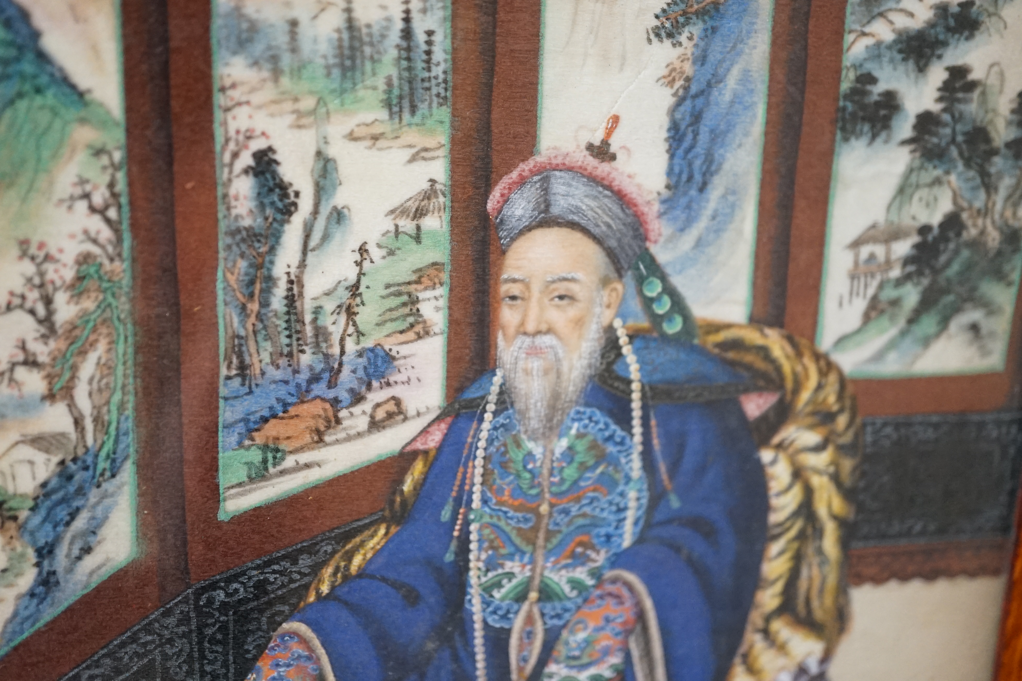 A set of eight Chinese pith paintings of an emperor and empress, court dignitaries and attendants, mid 19th century
